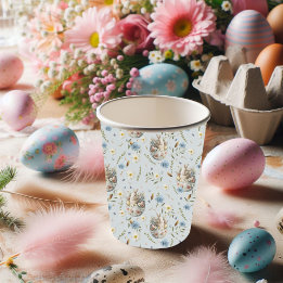 Vasos De Papel Feliz Fiesta de Pascua, celebración de conejo azul