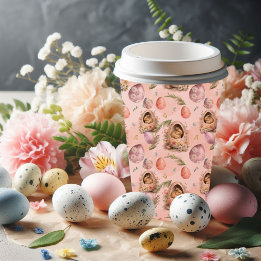 Vasos De Papel Feliz Fiesta de Pascua, celebración de conejo rosa