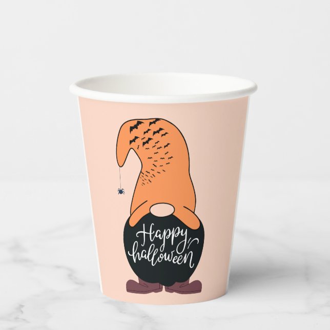 Vasos De Papel Feliz Gnome de Halloween (Anverso)