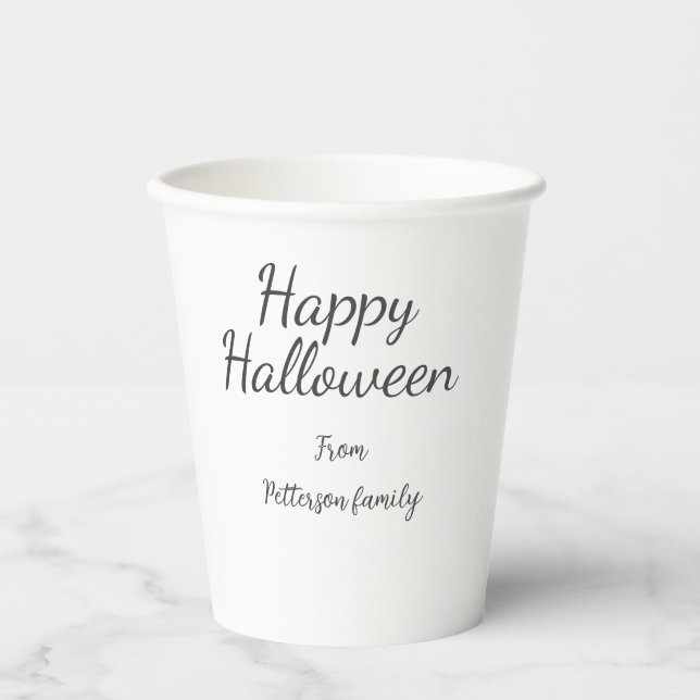 Vasos De Papel Feliz Halloween agregar nombre de familia caligraf (Anverso)