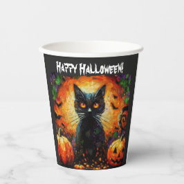 Vasos De Papel Feliz Halloween Black Cat Bats Pumpkins