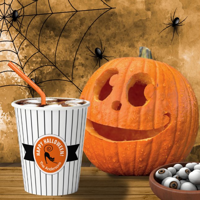 Vasos De Papel Feliz Halloween Black Cat & Stripes ID686 (Subido por el creador)