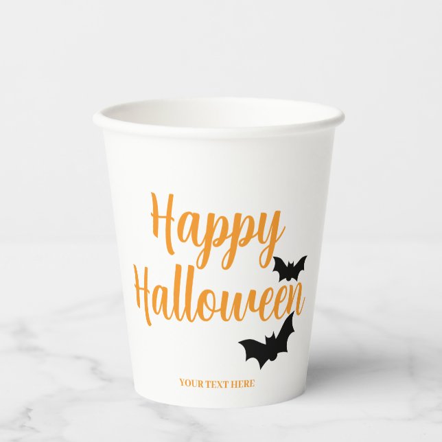 Vasos De Papel FELIZ HALLOWEEN con murciélagos simples (Anverso)