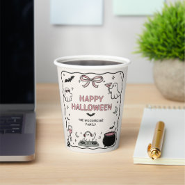 Vasos de papel Feliz Halloween dibujados a mano