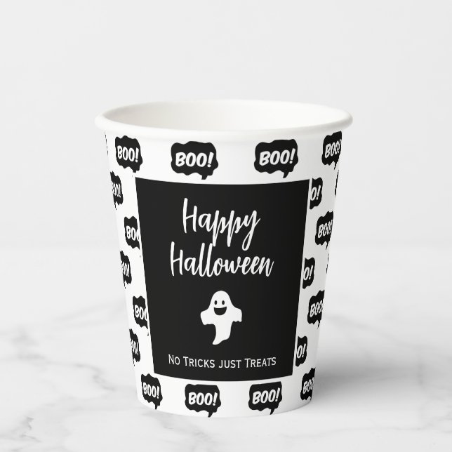 Vasos De Papel Feliz Halloween fantasma boo no trucos solamente t (Anverso)