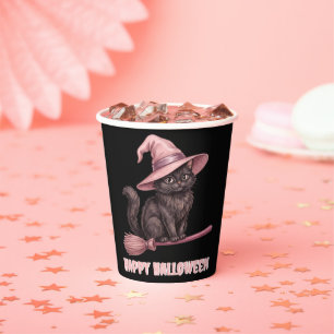 Vasos De Papel Feliz Halloween Gato Bruja Negra