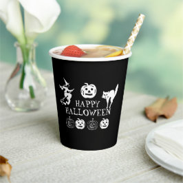 Vasos De Papel Feliz Halloween negro blanco espeluznante