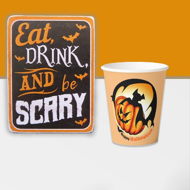 Vasos De Papel Feliz Halloween Spooky Scary Pumpkin Bat (Subido por el creador)