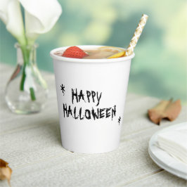 Vasos De Papel Feliz Halloween tipografía divertida blanca negra