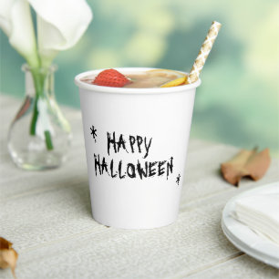 Vasos De Papel Feliz Halloween tipografía divertida blanca negra