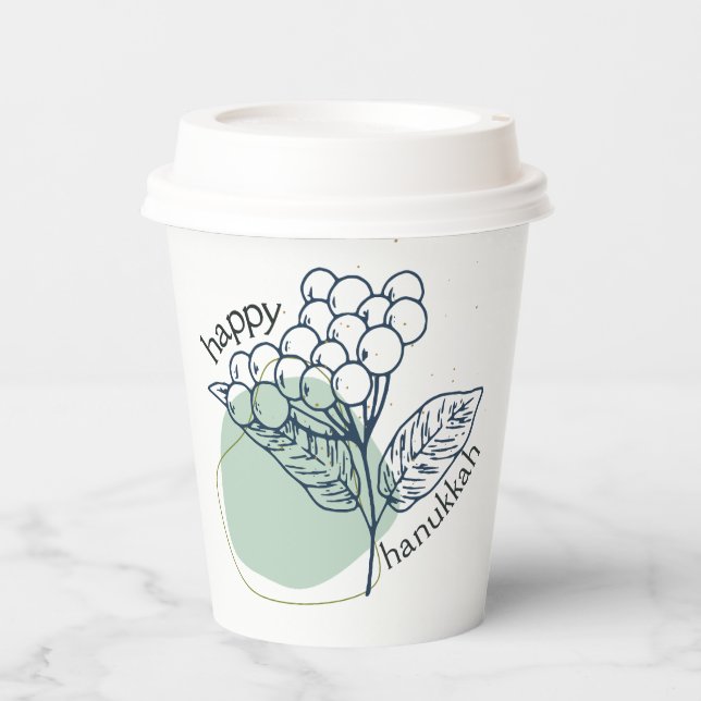 Vasos De Papel Feliz Hanukkah (con Berries Drwn) (Anverso)