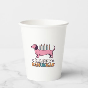 Vasos De Papel Feliz Hanukkah Dachshund Menorah Diseño de camiset