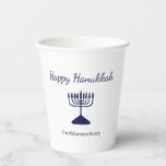 Vasos De Papel Feliz Hanukkah Simple Blue Menorah<br><div class="desc">Happy Hanukkah Blue Holiday paper cup,  con un sencillo diseño de menorah azul y tipografía de escritura. Con texto en personalizable azul,  puede agregar su propia información. Una manera festiva de celebrar con amigos y seres queridos.</div>