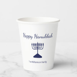 Vasos De Papel Feliz Hanukkah Simple Blue Menorah