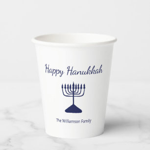 Vasos De Papel Feliz Hanukkah Simple Blue Menorah