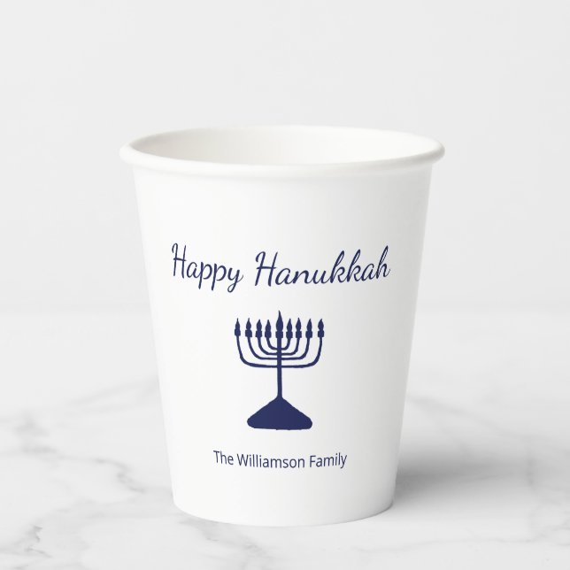 Vasos De Papel Feliz Hanukkah Simple Blue Menorah (Anverso)