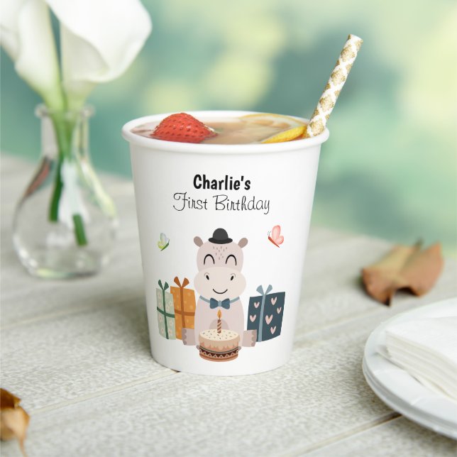 Vasos De Papel Feliz Hippo con torta de cumpleaños (in situ)