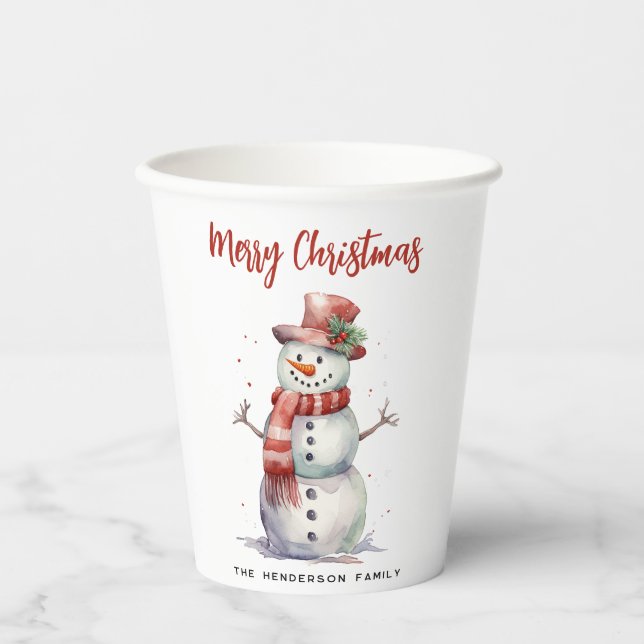 Vasos De Papel Feliz hombre de nieve Feliz Personalizado navideño (Anverso)