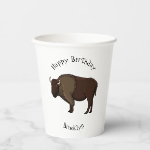 Vasos De Papel Feliz ilustracion de búfalo de bisonte americano