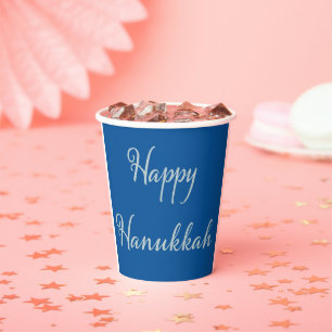 Vasos De Papel Feliz Janucá Tekhelet Azul Escritura Plateada