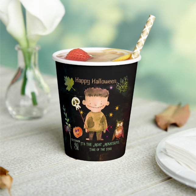 Vasos De Papel Feliz Monstruo de Halloween (in situ)