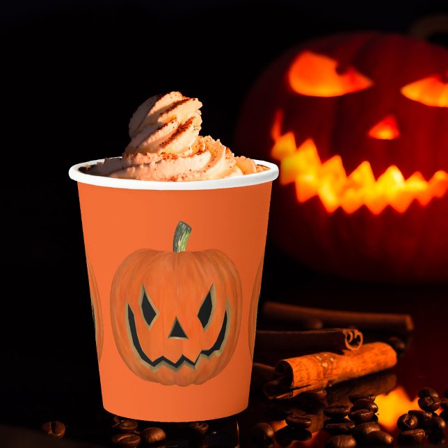Vasos De Papel Feliz Naranja de Halloween Jack Pumpkin Face Fiest (Subido por el creador)