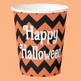 Vasos De Papel Feliz naranja de Halloween y fiesta de niños negro