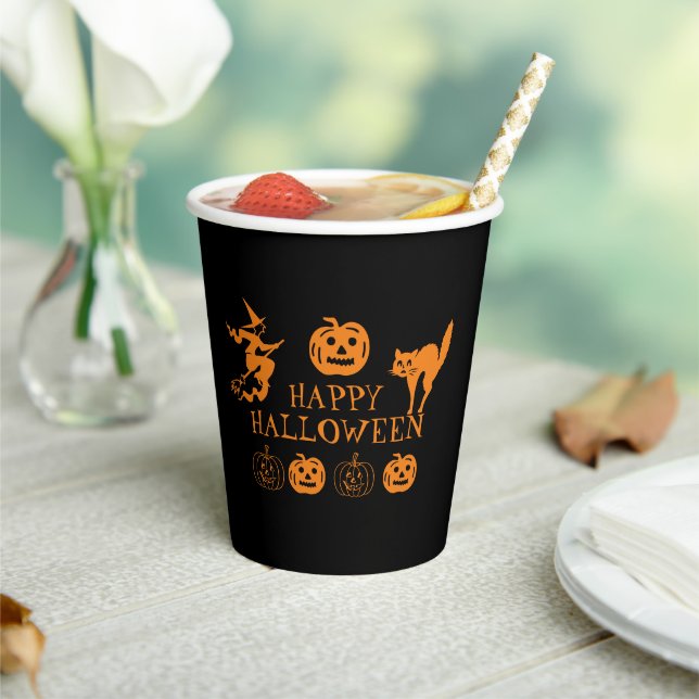 Vasos De Papel Feliz naranja negro de Halloween fiesta espeluznan (in situ)