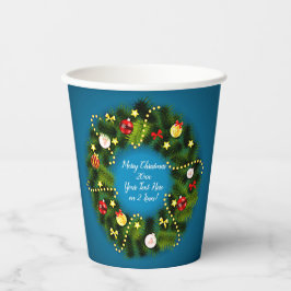 Vasos De Papel Feliz Navidad 20XX Añadir texto Azul guirnalda ver