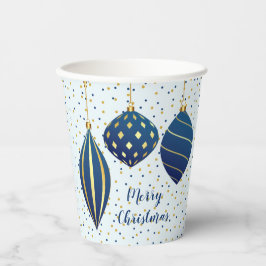 Vasos De Papel Feliz Navidad Azul Ornamentos de oro Azul