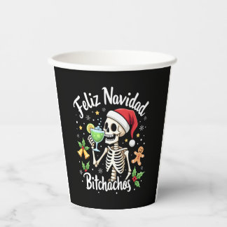 Vasos De Papel Feliz Navidad Bitchachos Cráneo Divertido Español 
