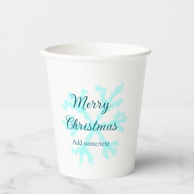 Vasos De Papel Feliz Navidad copos de nieve azul purpurina chispa (Anverso)