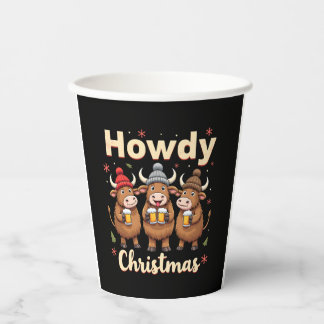 Vasos De Papel Feliz Navidad Divertida Vaca Highland Navideña Ama