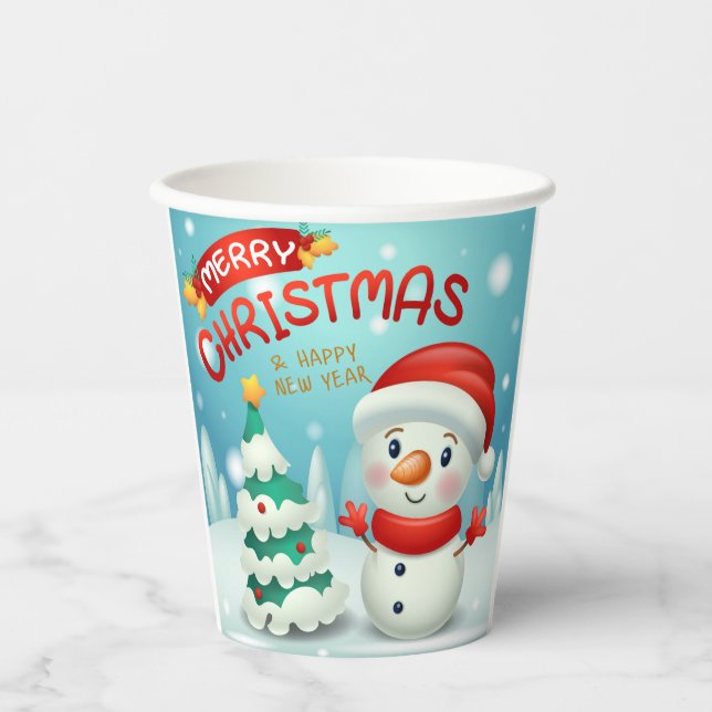 Vasos De Papel Feliz Navidad Feliz Año Nuevo Snowman Cute (Anverso)
