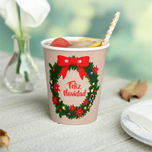 Vasos De Papel Feliz Navidad Feliz Navidad Wreath Bow