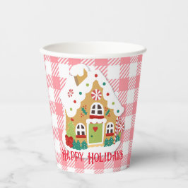Vasos De Papel Feliz Navidad Gingerbread House Pink Gingham