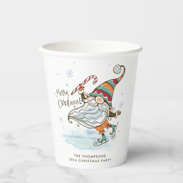 Vasos De Papel Feliz Navidad Gnome nórdico personalizado (Anverso)