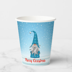 Vasos De Papel Feliz Navidad Gnomo Azul