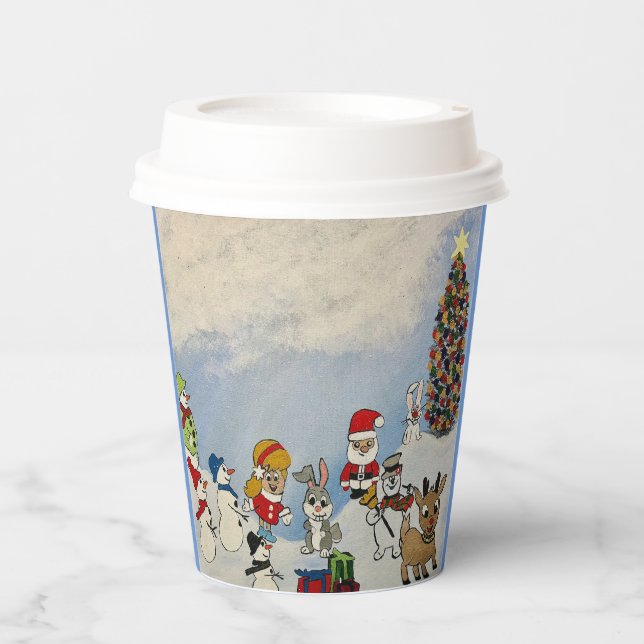 Vasos De Papel Feliz Navidad ir tazas con tapa. (Anverso)