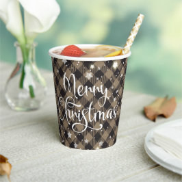Vasos De Papel Feliz Navidad Khaki Búfalo en fiesta navideña