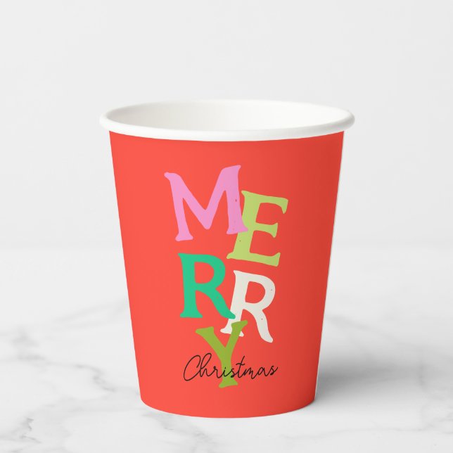 Vasos De Papel Feliz Navidad moderna y brillante festividad (Reverso )