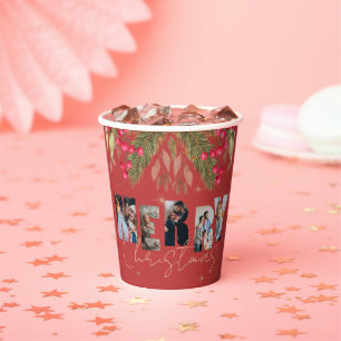 Vasos De Papel Feliz Navidad Multi Foto Fiesta Navideña Rojo Dora