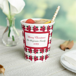 Vasos De Papel Feliz Navidad Poinsettias Rojas Personalizadas