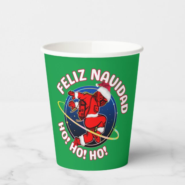 VASOS DE PAPEL FELIZ NAVIDAD SANTA ASTRONAUTA DIVERTIDO (Izquierda)