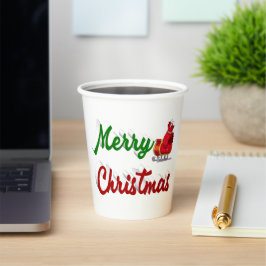 Vasos De Papel Feliz Navidad Santa Sleigh guión verde rojo