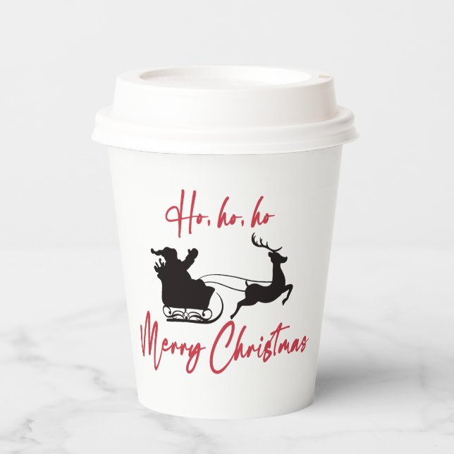 Vasos De Papel Feliz Navidad Santa Sleigh y renos (Anverso)