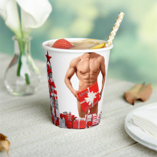 Vasos De Papel Feliz Navidad SlipperyJoe regalo rojo blanco plate
