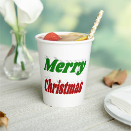 Vasos De Papel Feliz Navidad tipografía roja y verde