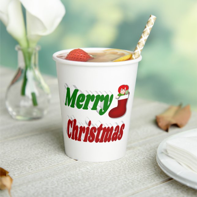 Vasos De Papel Feliz Navidad Tipografía verde rojiza (in situ)