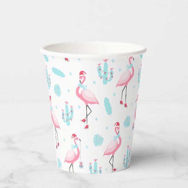 Vasos De Papel Feliz Navidad Tropical Beach Flamingo (Anverso)